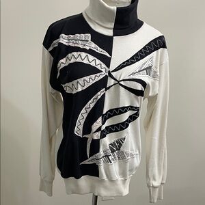 Black and White Graphic Turtleneck Sweater